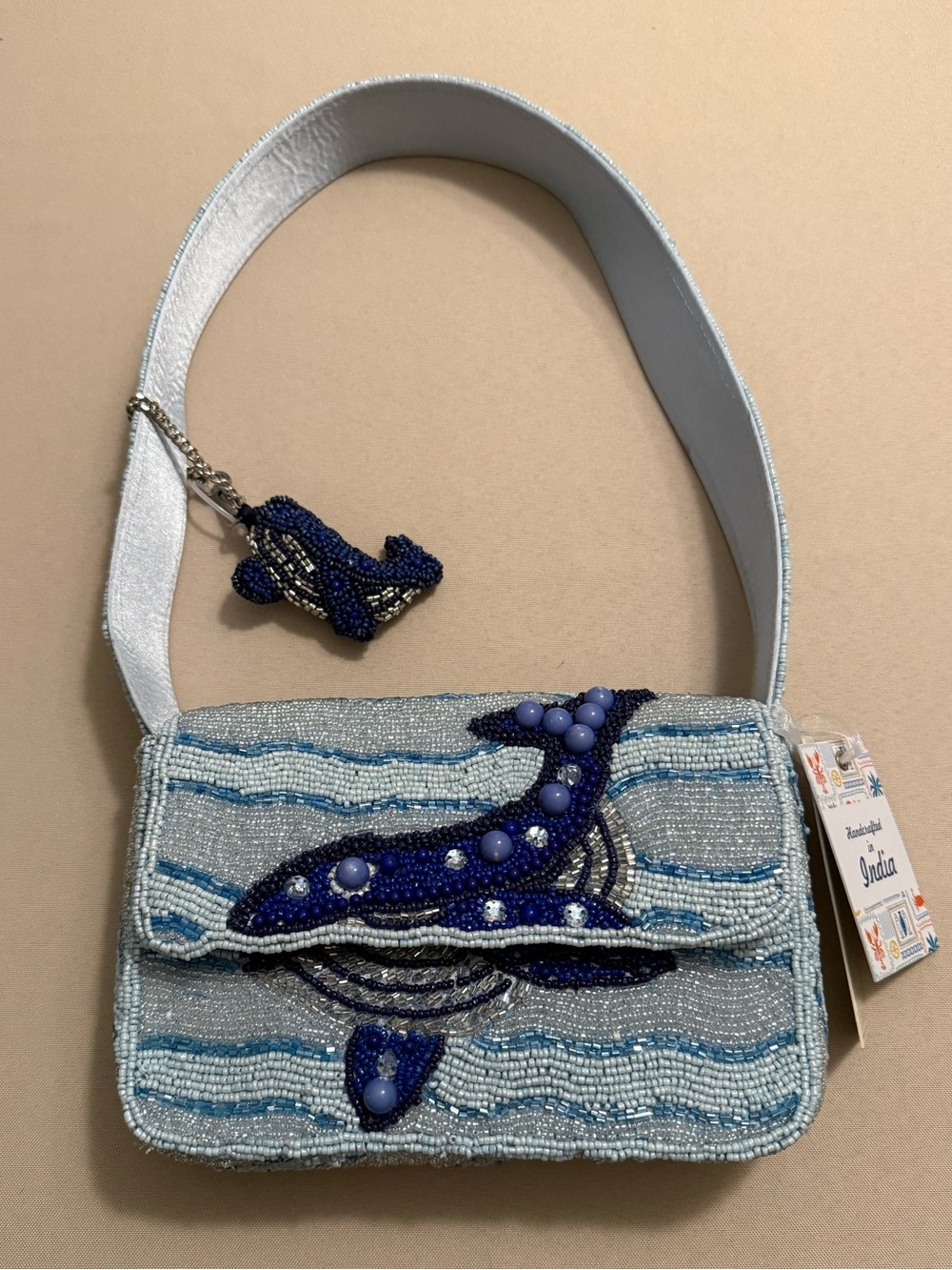 NEW RELEASE India Beaded Bag Blue Whale with Whale Bag Charm